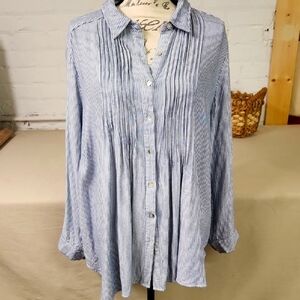Jane and Delancey Blue and White Striped Button Down Shirt Size 2X